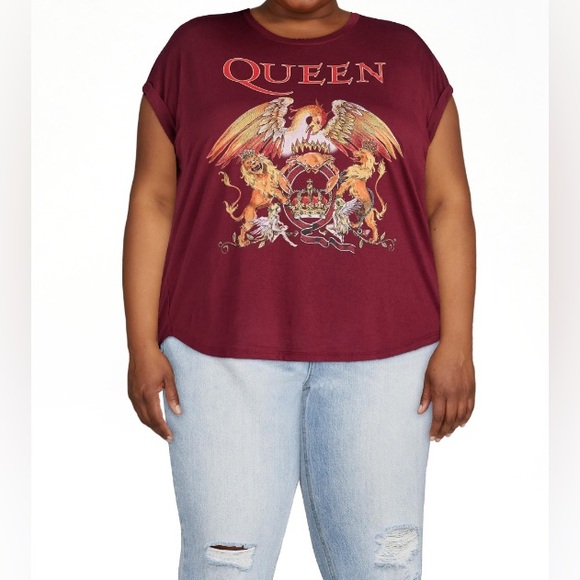 #1416 - QUEEN Official Merch Graphic Band Tee Burgundy Red Rolled Short Sleeve - Picture 2 of 10